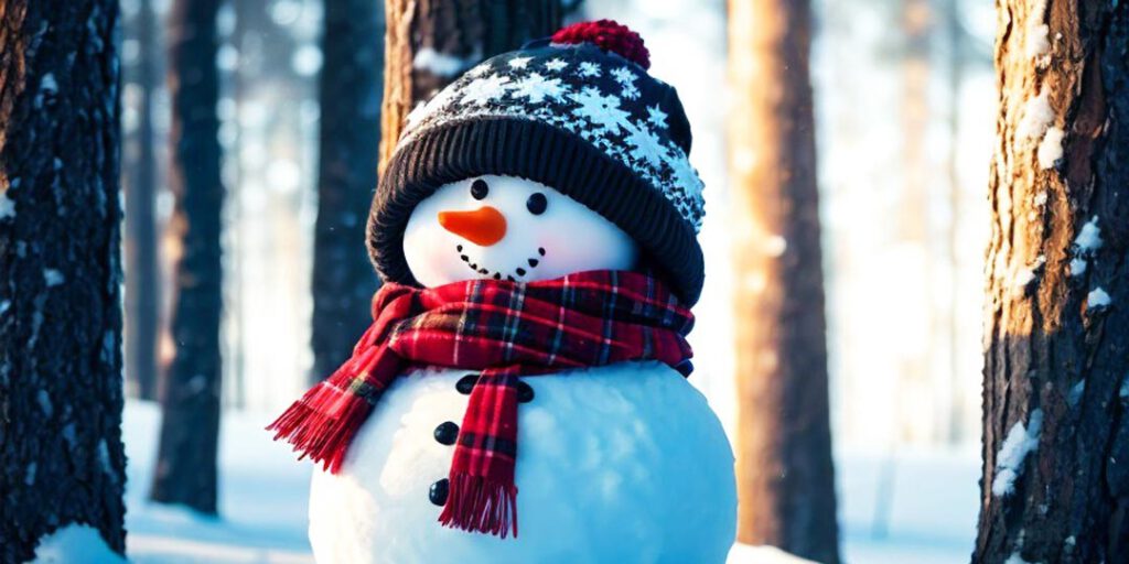 Niedlicher Schneemann mit einer Mütze und Schal