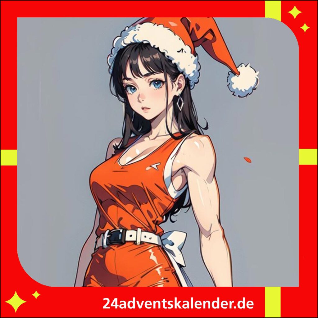 Weihnachtsfrau, genannt Joulumuori, stilisiert im asiatischen Anime Comic-Stil.