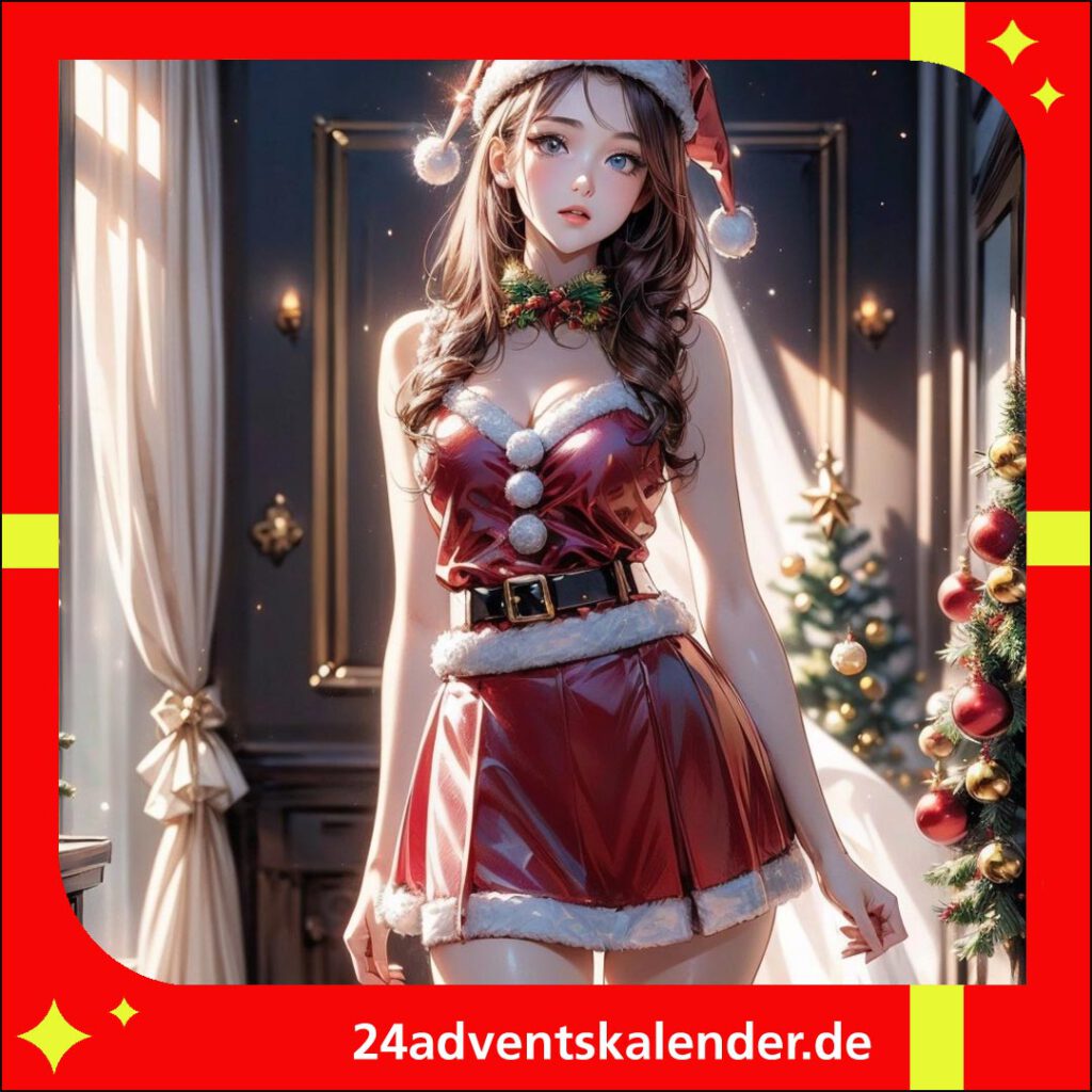 Weihnachtsfrau als Kunstwerk der KI ist nicht nur sexy, sondern auch im anmutigen Stil eines asiatischen Anime gestaltet