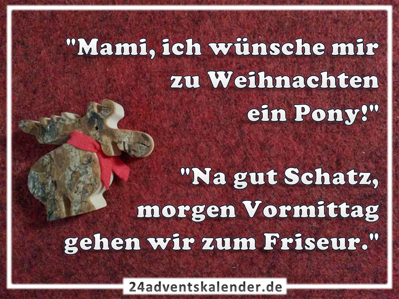 Witz zu Weihnachten über ein Pony mit Friseurbesuch vor den Feiertagen.