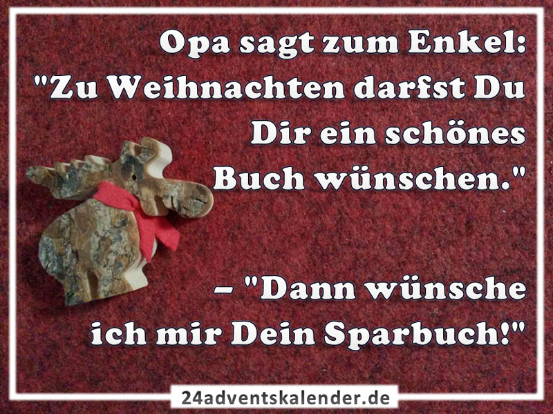 Scherz über Opa mit einem Sparbuch als Geschenk unterm Weihnachtsbaum.