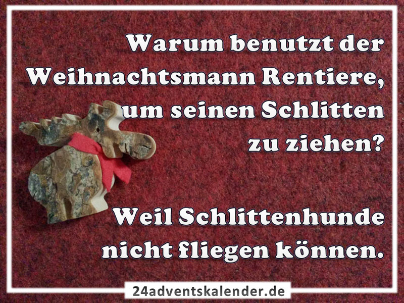 Witz über den Weihnachtsmann mit Rentiere und Schlittenhunde und ihre abenteuerliche Weihnachtsnacht.