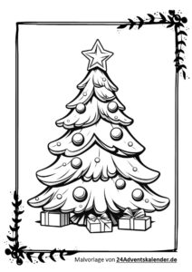 Malschablonen mit Tannenbaum und Ausmalbild zu Weihnachten kostenfrei herunterladen