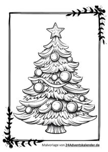 Ausmalvorlage mit Weihnachtsbaum und andere Malschablone kostenlos speichern