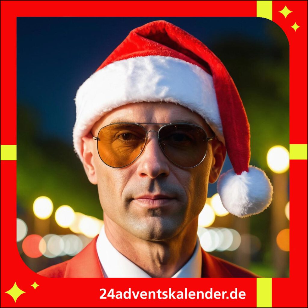 Nach Laune der KI trägt der Weihnachtsmann Sonnenbrille und Mütze.