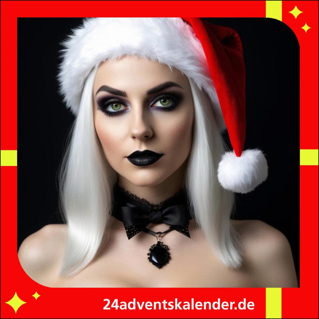 Santa-Gotik-Frau in einer stilvollen Wichtelmütze am Weihnachten