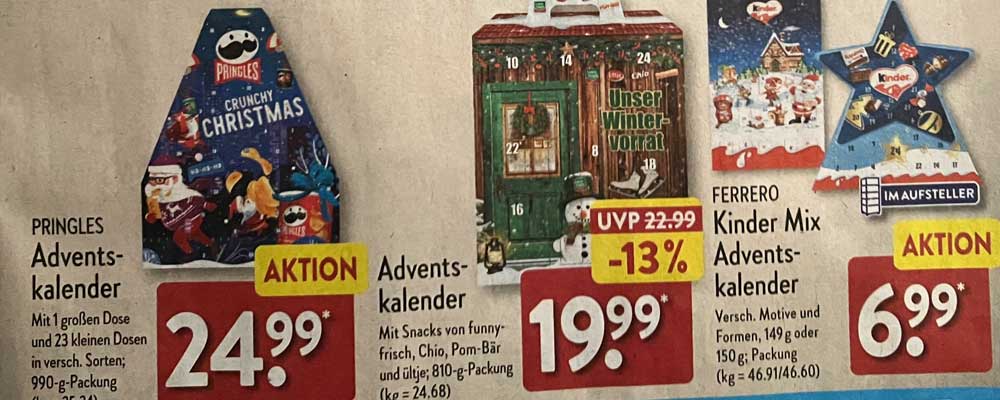 Adventskalender billig bei Aldi kaufen – Angebote KW43