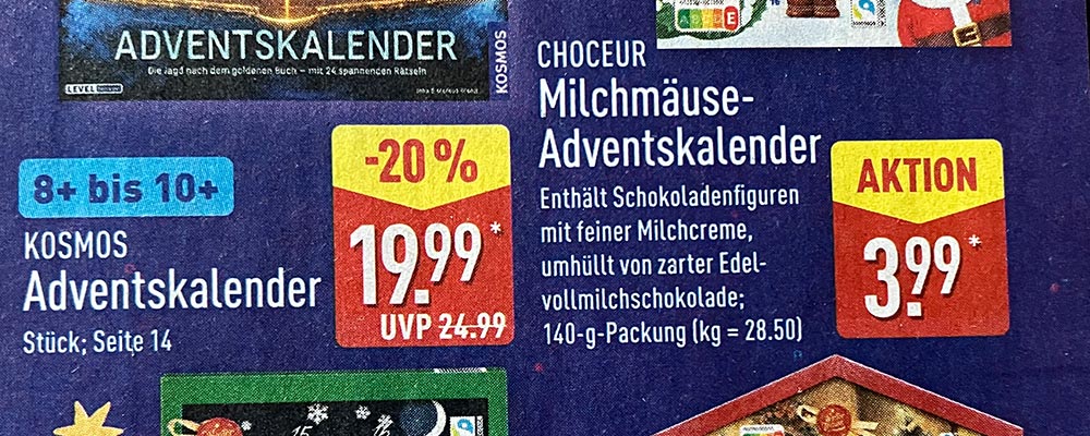 Prospekt von Aldi mit Adventskalender zu Sparpreisen