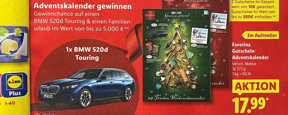 Adventskalender mit Gewinnspiel und Gutscheinen bei Lidl